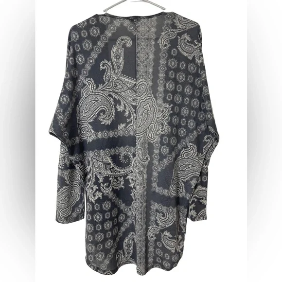 HANNAH Paisley Print Grey Open Front Knitted Cardigan Sweater Size L - Picture 3 of 10